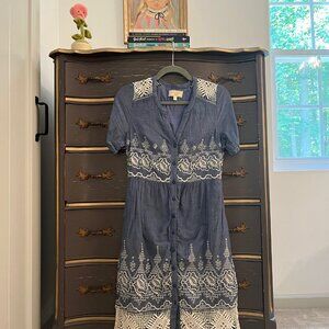 Chambrey Lacey Button-Down Dress (Moulinette Soeurs, Anthropologie) Size 4